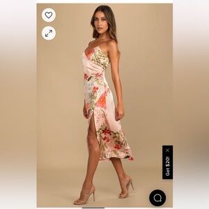 Lulu’s Remarkable Entrance Pink Floral Print Satin Midi Dress